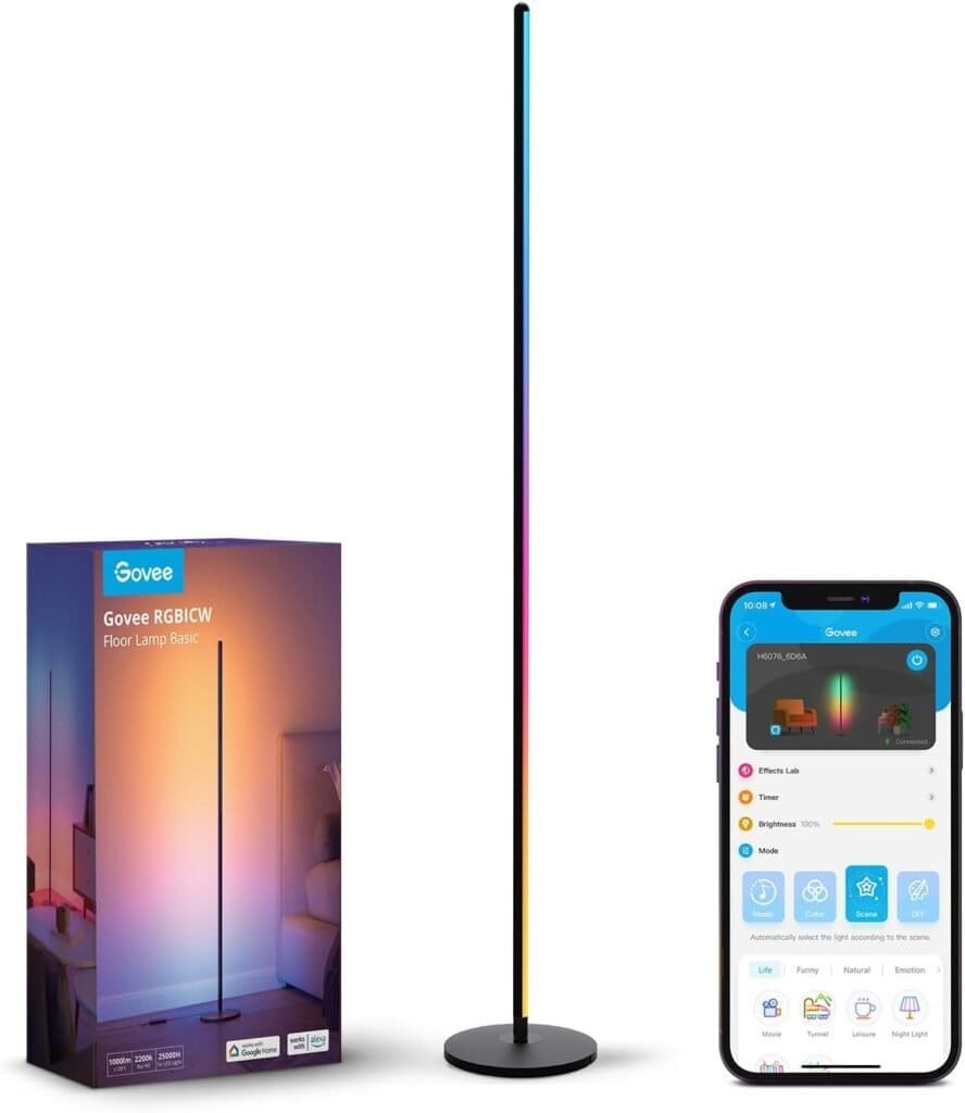 Govee LED Floor Lamp, RGBIC Corner Floor Lamp Works with Alexa Google Assistant, 16 Million Colours 58 Scenes Mood Light for Living Room, Bedroom