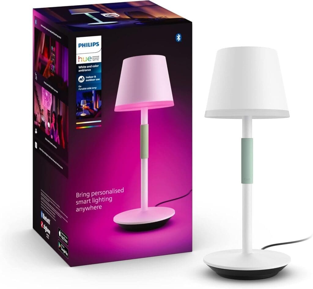 Philips Hue Go Smart Portable Table Lamp [Downlight - White] White Colour Ambiance LED with Bluetooth. For Home Indoor Lighting, Bedroom, Livingroom, Diningroom, Office. Works with Alexa