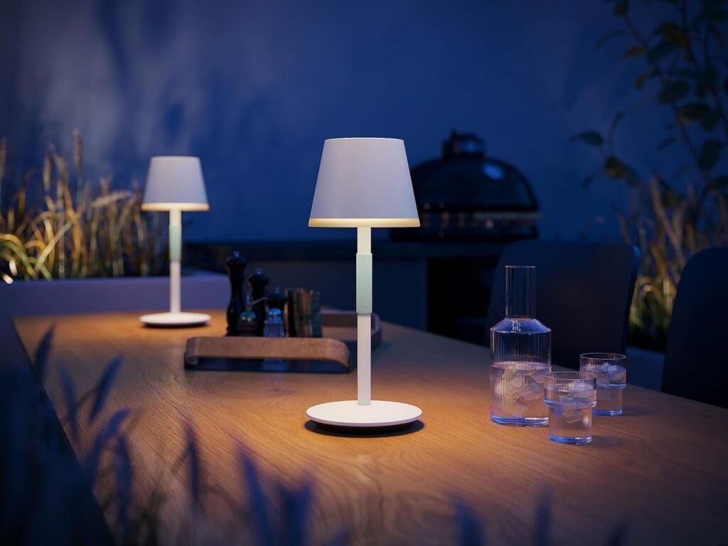 Philips Hue Go Smart Portable Table Lamp [Downlight - White] White Colour Ambiance LED with Bluetooth. For Home Indoor Lighting, Bedroom, Livingroom, Diningroom, Office. Works with Alexa