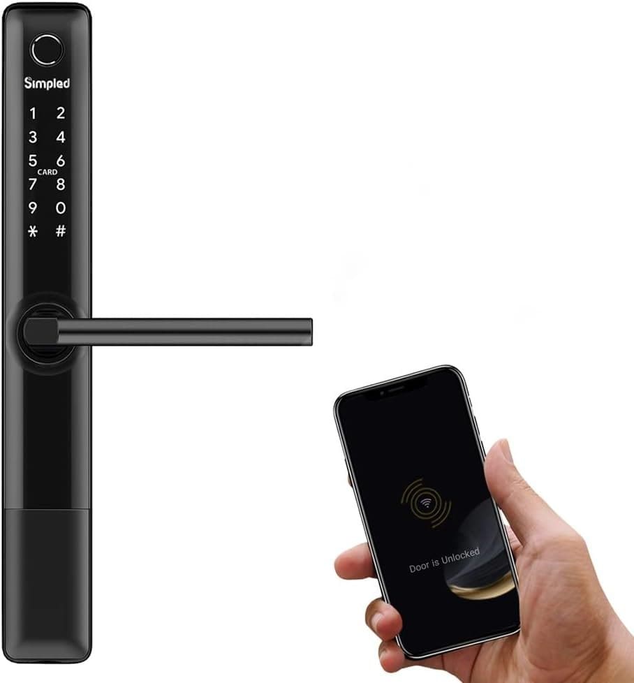 Simpled Weatherproof SlimSeries Smart Lock Touch, 7-in-1, Fingerprint Keyless Security Entry Door Lock, Bluetooth Electronic Deadbolt, Smartphone Access - Designed for The UK Weather, Matt Black