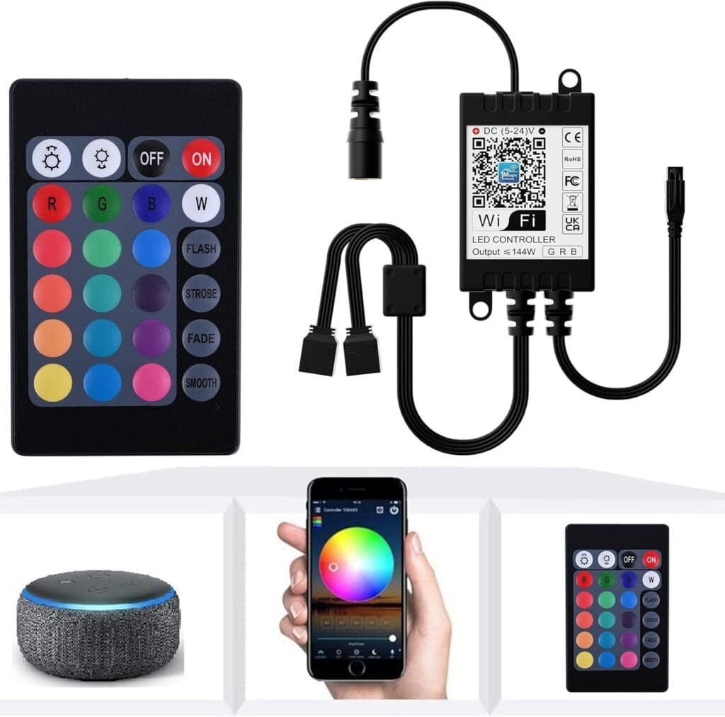 Ubanner WiFi Wireless Smart LED Controller with 24 Keys Remote for RGB LED Strip Lights, Compatible with Alexa Google Home IFTTT, Support Android iOS System