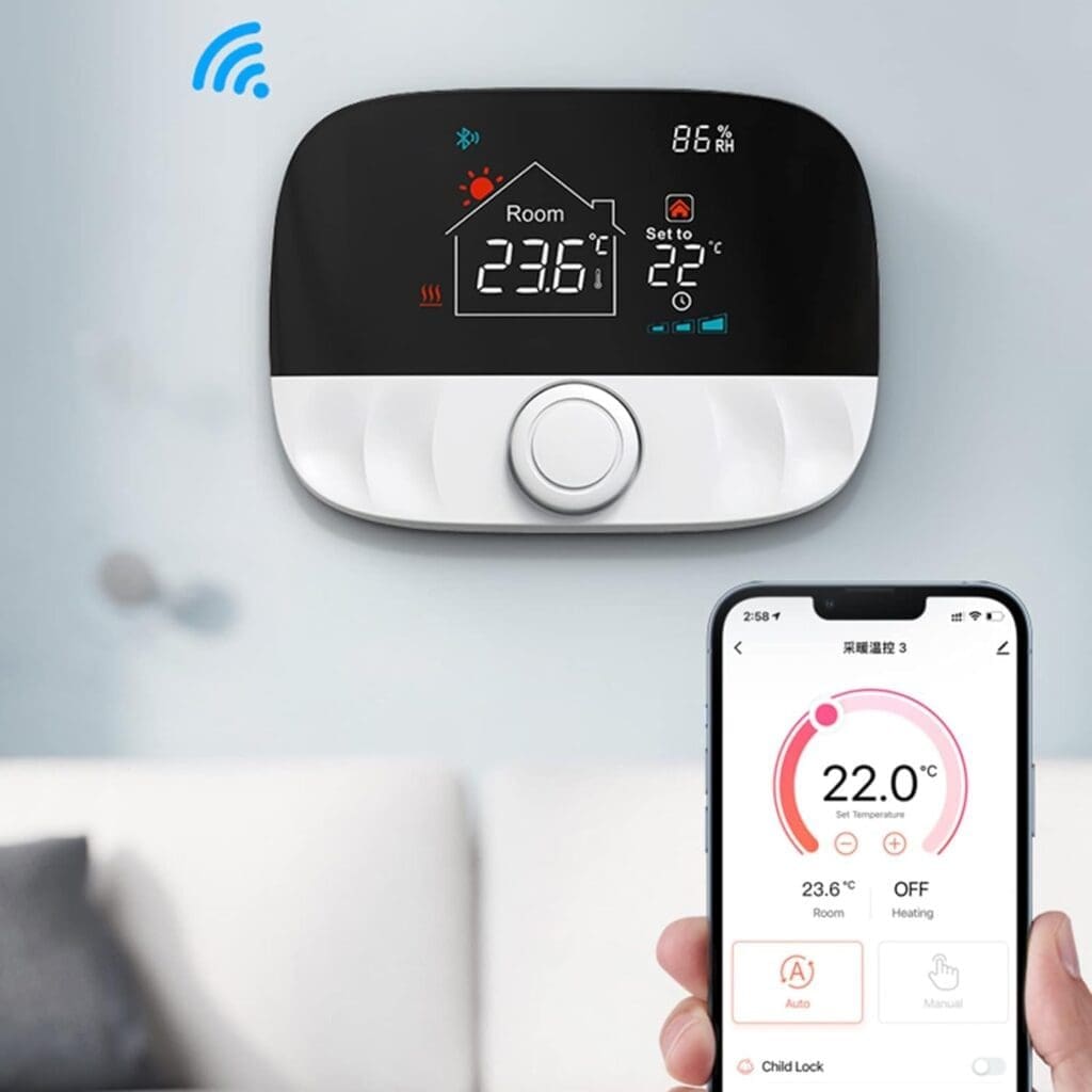 WiFi Smart Thermostat for Electric/water Heating, Gas Boilers, Remote Voice Control WLAN Heating Thermostat, Programmable Wifi Thermostat with Receiver, 433 Programmable Supports Alexa Google Tuya